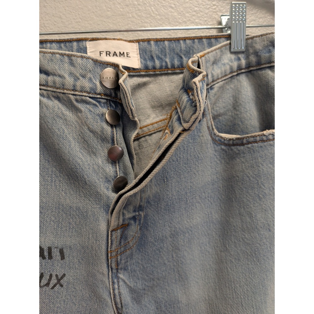 Frame Denim French Script Graphic Straight Leg Jeans Light‎ Wash Button Fly 25